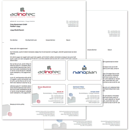Adinotec Birefpapier und Visitenkarten